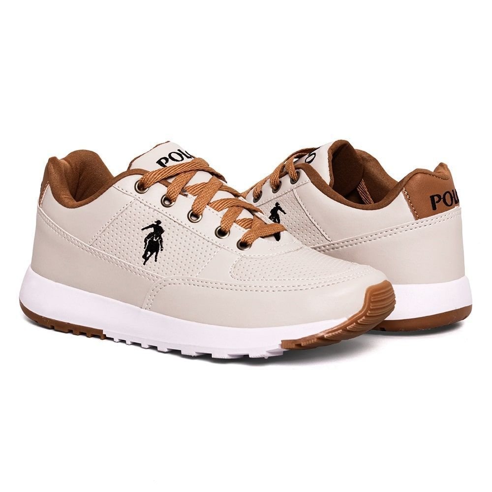 Tênis Masculino Polo Elite Conforto Dia a Dia Macio Leve Bege 4