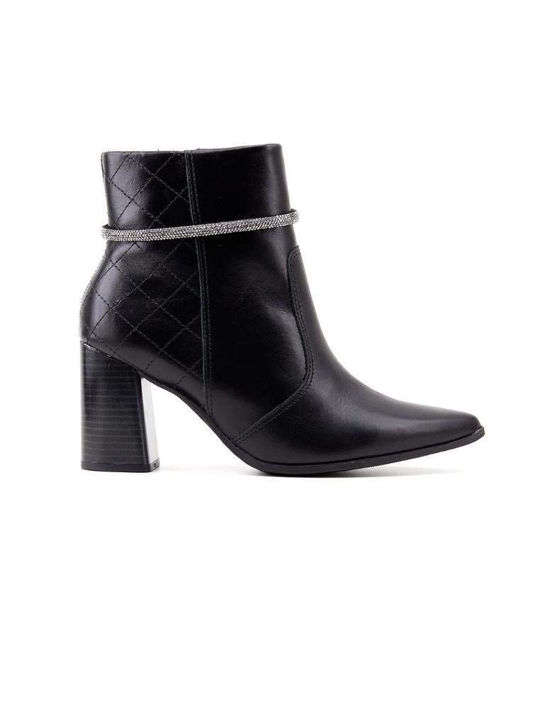 Bota Cano Curto Ramarim Strass Couro Preto