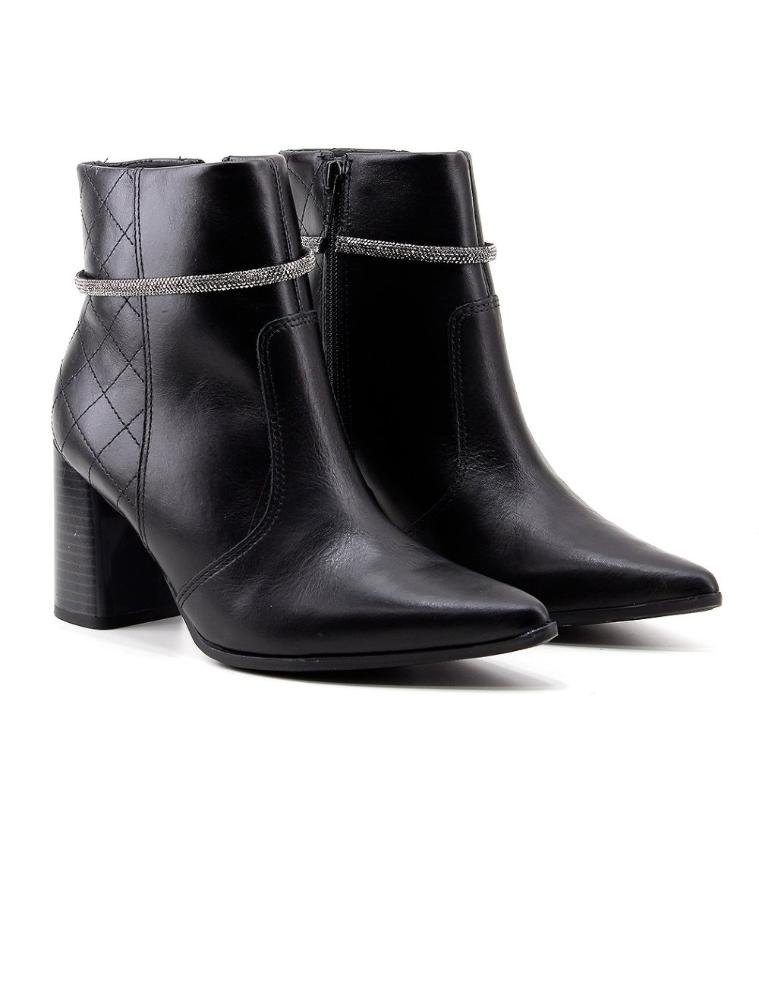 Bota Cano Curto Ramarim Strass Couro Preto Preto 3