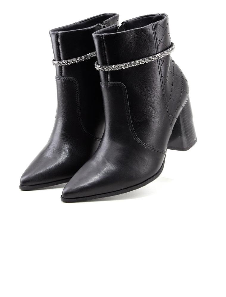 Bota Cano Curto Ramarim Strass Couro Preto Preto 4