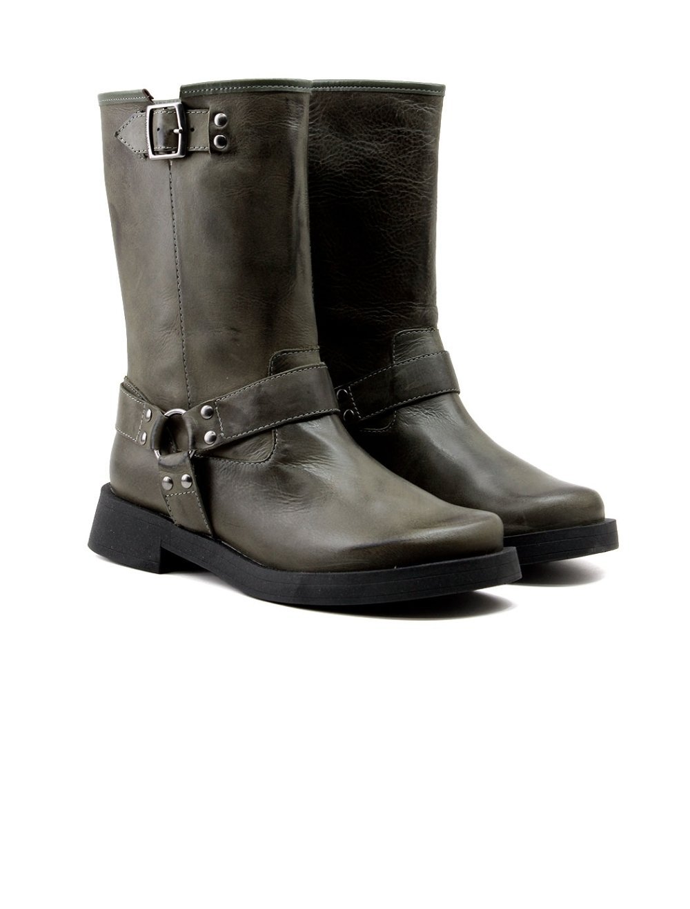 Bota Cano Curto Cravo E Canela Biker 1323 Couro Verde Verde 3