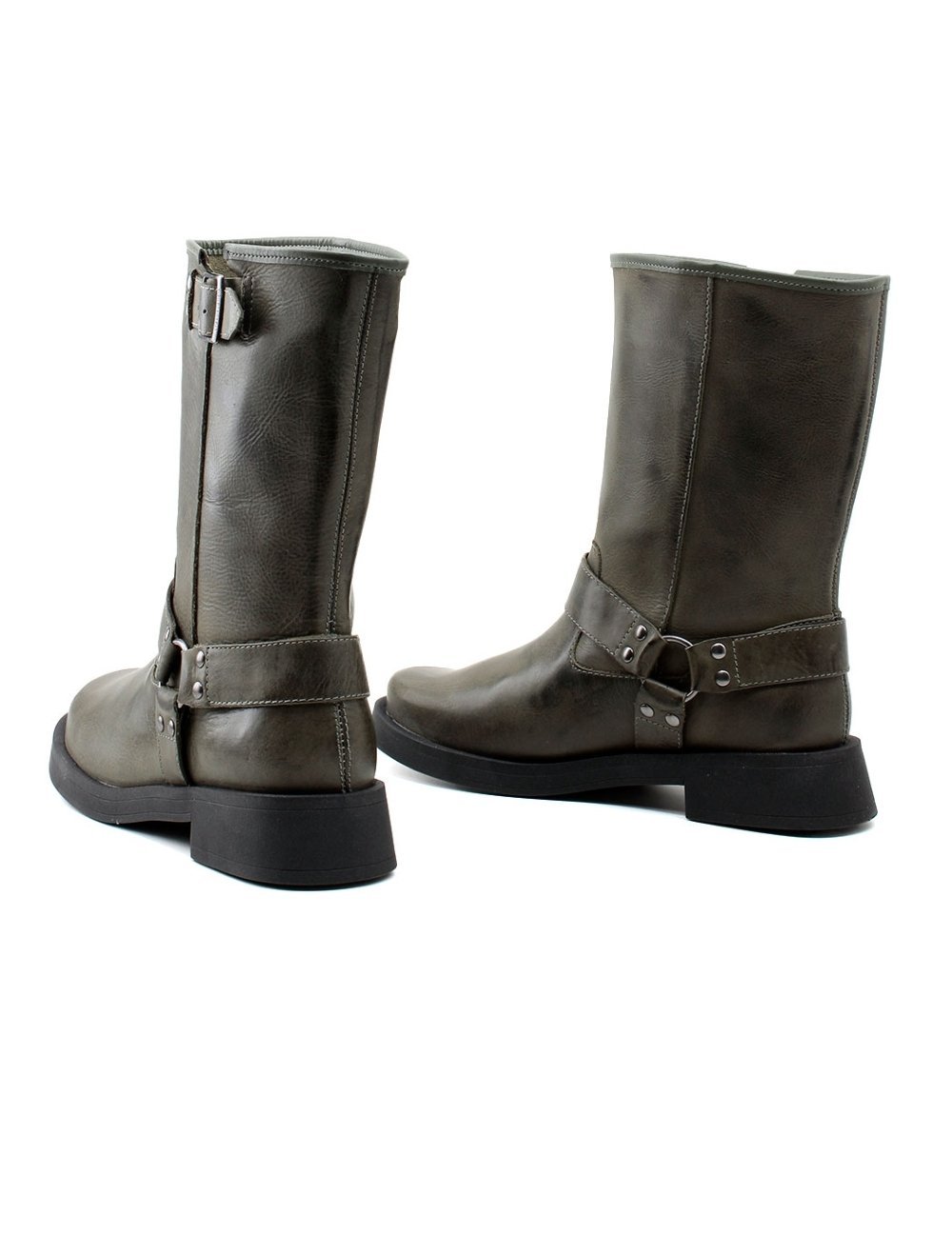 Bota Cano Curto Cravo E Canela Biker 1323 Couro Verde Verde 4