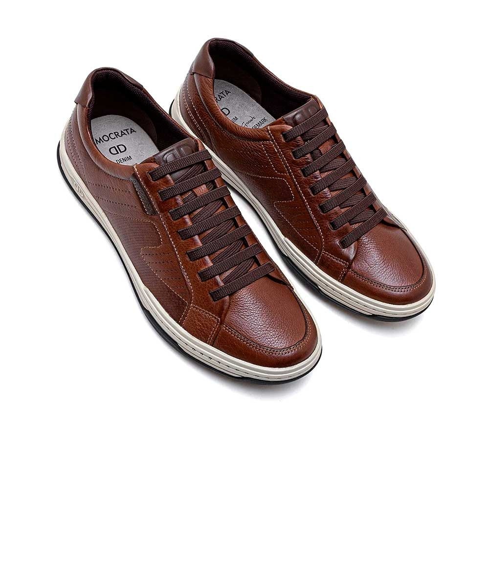 Tênis Democrata Denim Jay 151401 Couro Conhaque Marrom 2