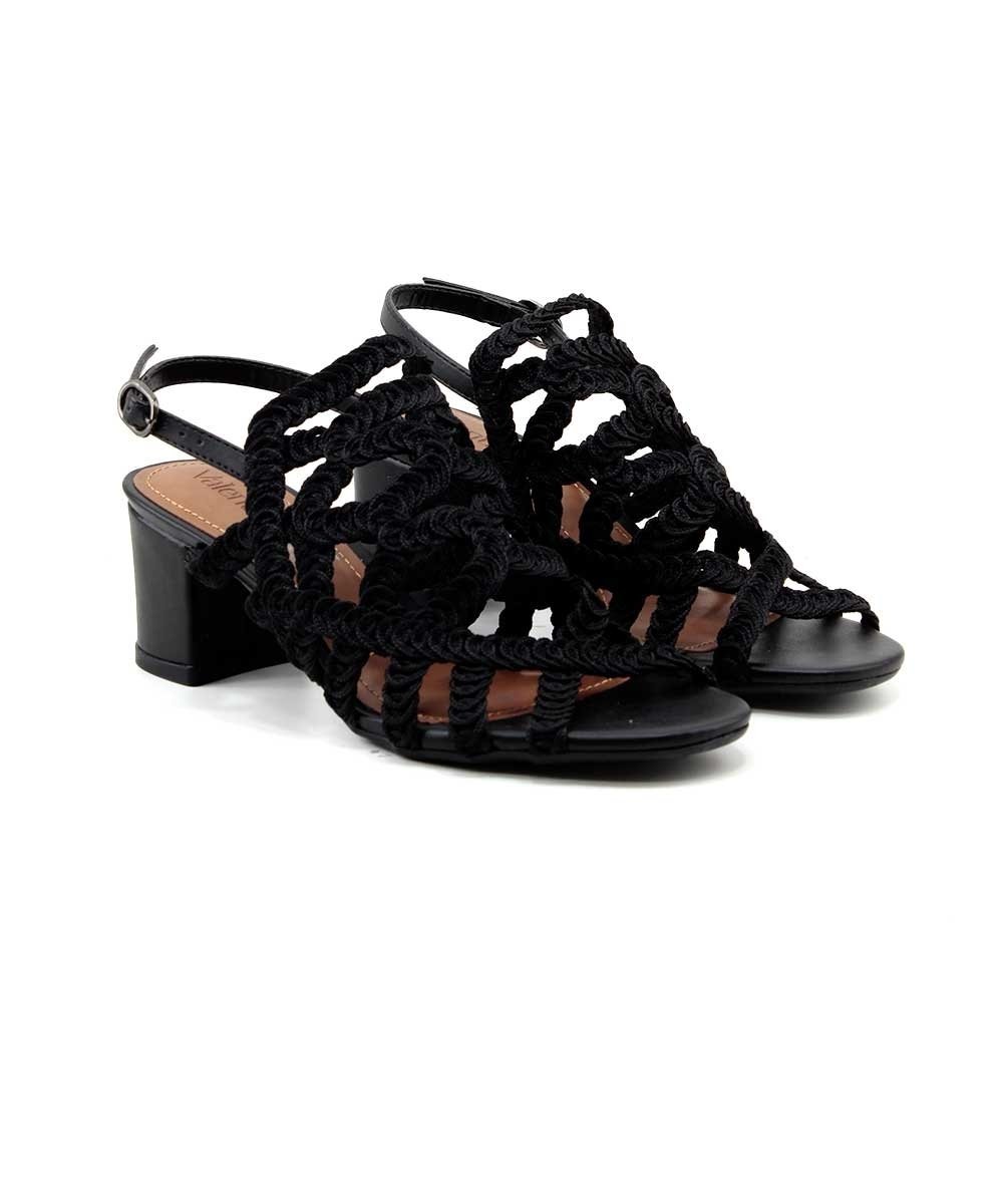 Sandália Valentina Tramada Salto Bloco 457036 Preto Preto 2