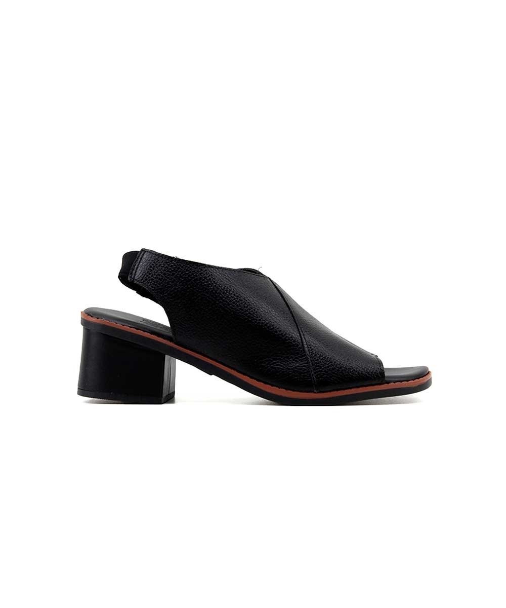 Sandália Anne Moraes Salto Médio Couro Preto Preto 1