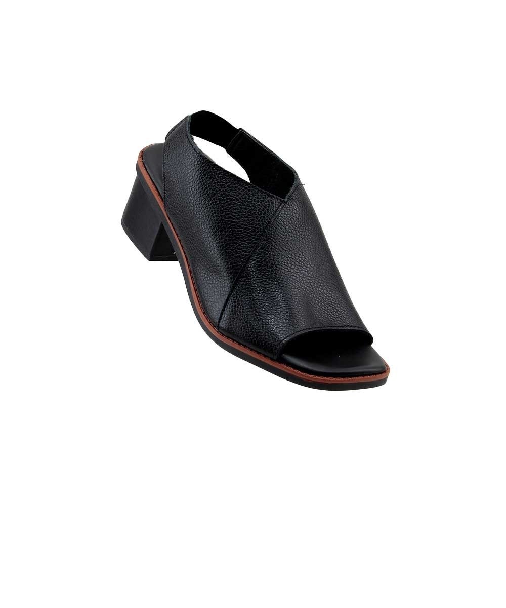 Sandália Anne Moraes Salto Médio Couro Preto Preto 2