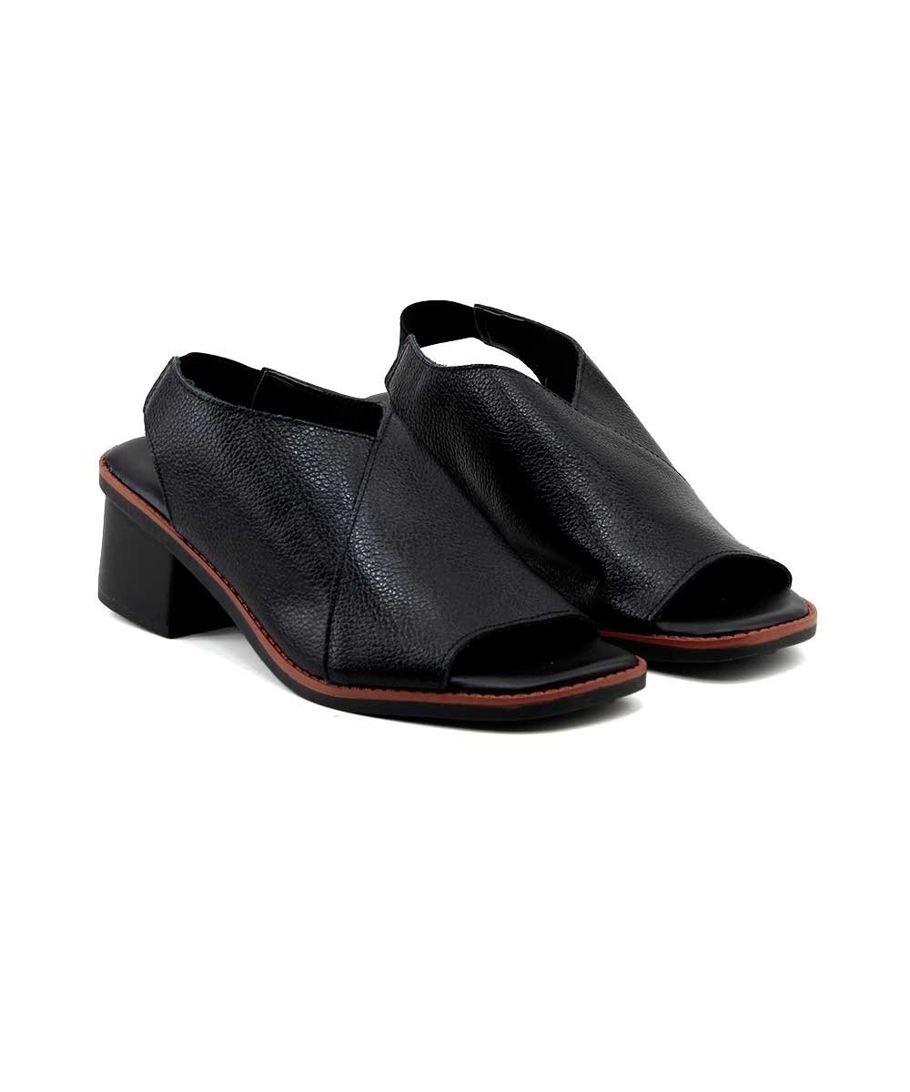 Sandália Anne Moraes Salto Médio Couro Preto Preto 3