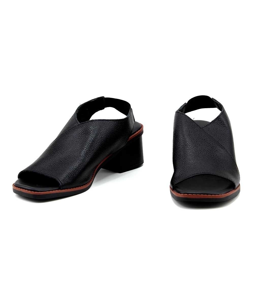 Sandália Anne Moraes Salto Médio Couro Preto Preto 4