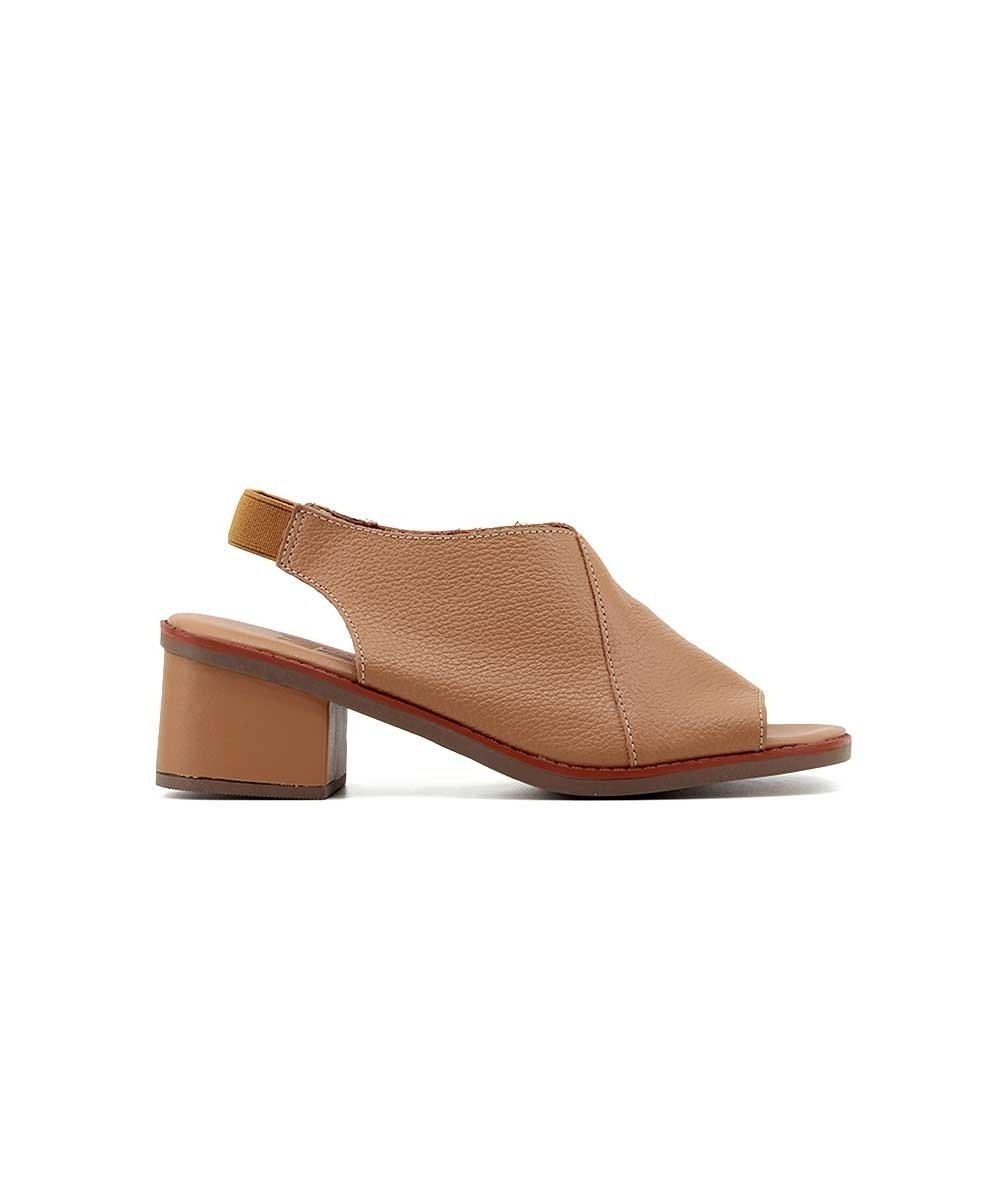 Sandália Anne Moraes Salto Médio Couro Caramelo