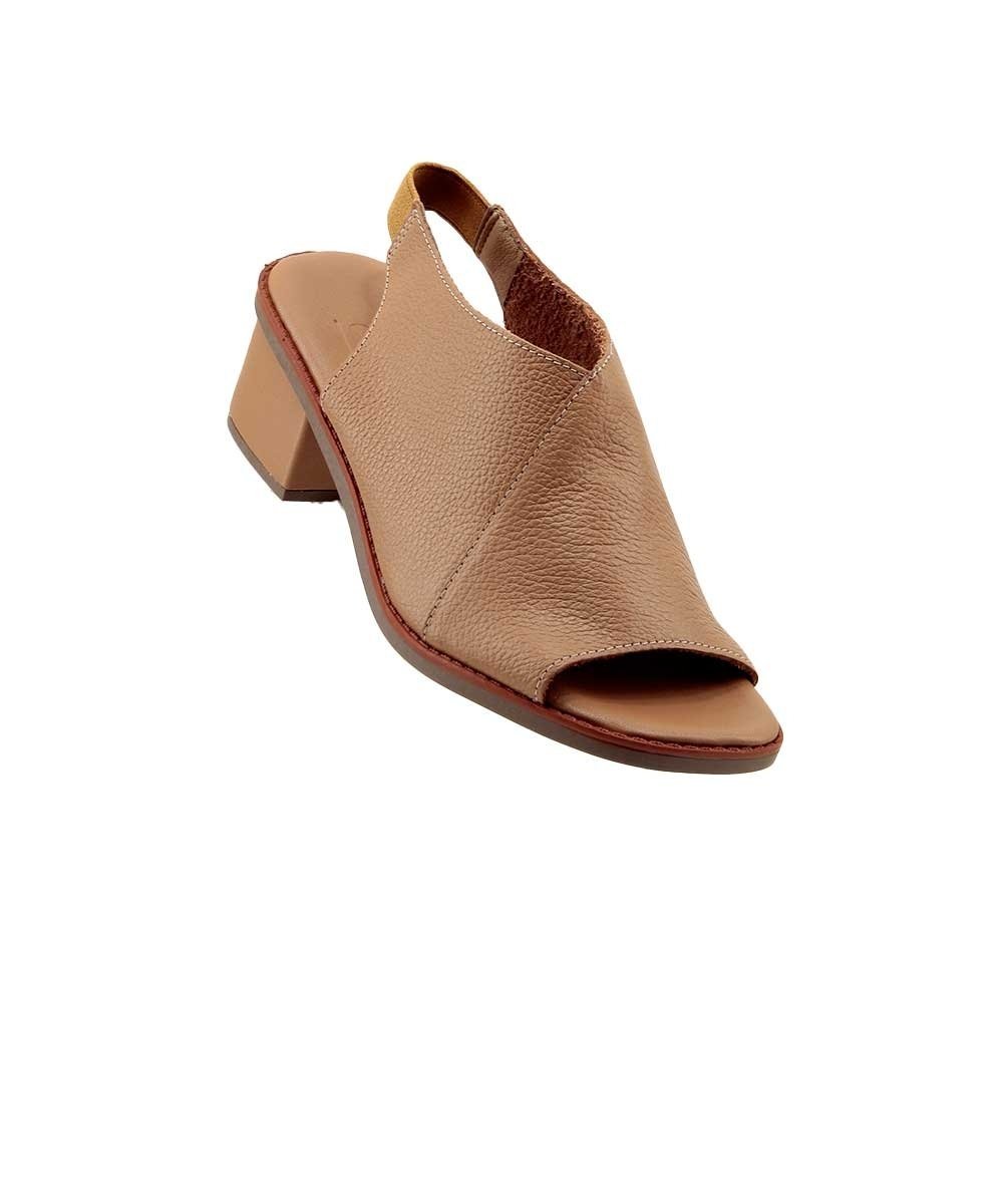 Sandália Anne Moraes Salto Médio Couro Caramelo Marrom 2