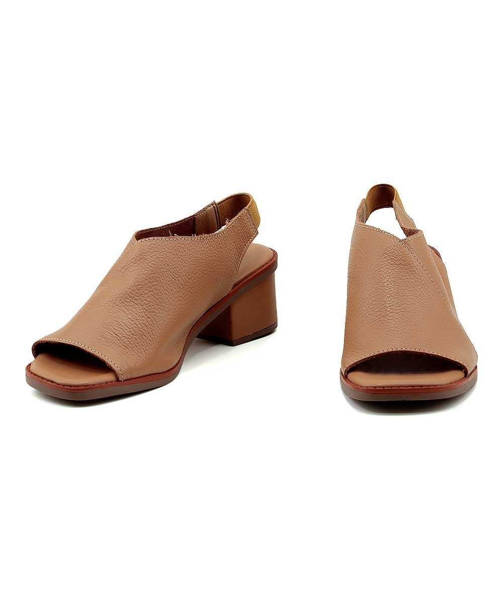 Sandália Anne Moraes Salto Médio Couro Caramelo Marrom 4