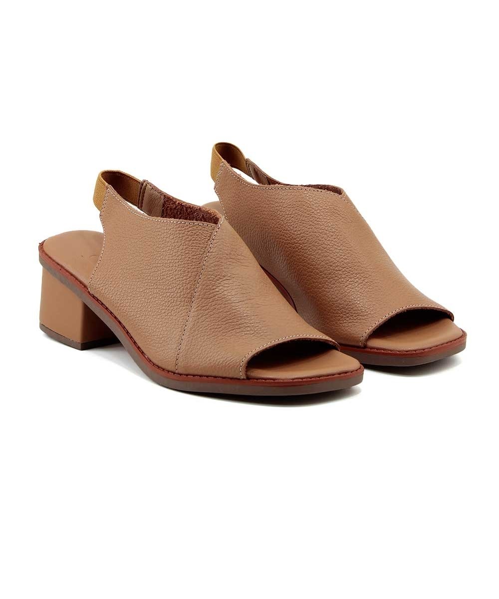 Sandália Anne Moraes Salto Médio Couro Caramelo Marrom 3