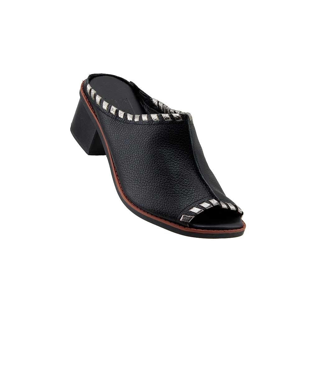 Tamanco Anne Moraes Salto Médio Couro Preto Preto 2