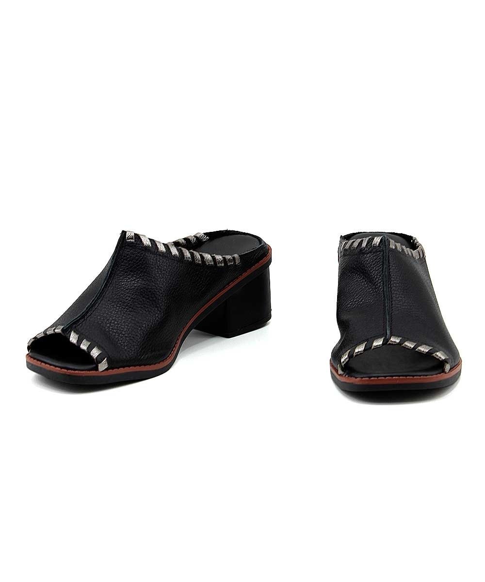 Tamanco Anne Moraes Salto Médio Couro Preto Preto 4