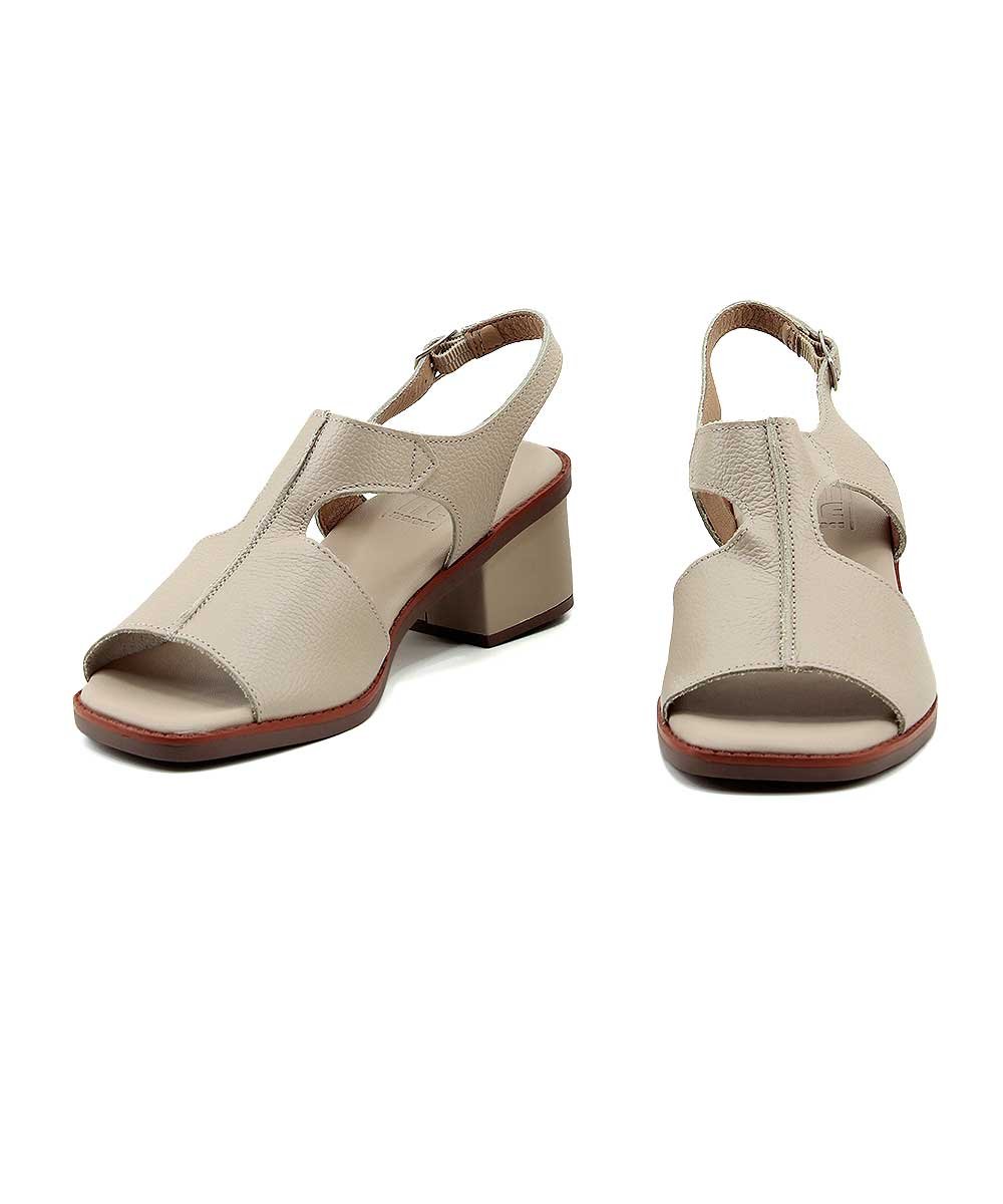 Sandália Anne Moraes Salto Bloco Couro Bege Bege 4