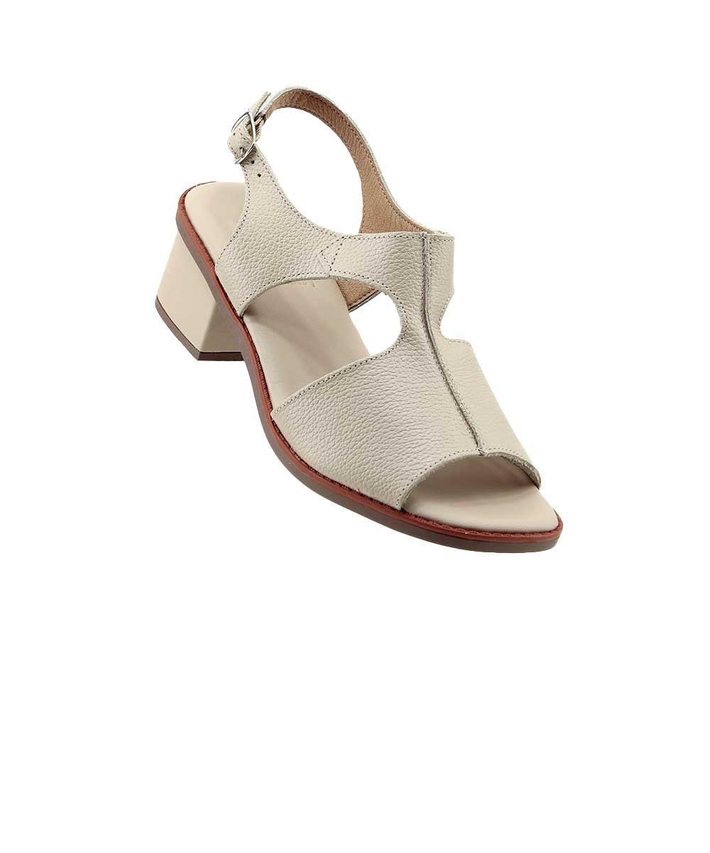 Sandália Anne Moraes Salto Bloco Couro Bege Bege 2