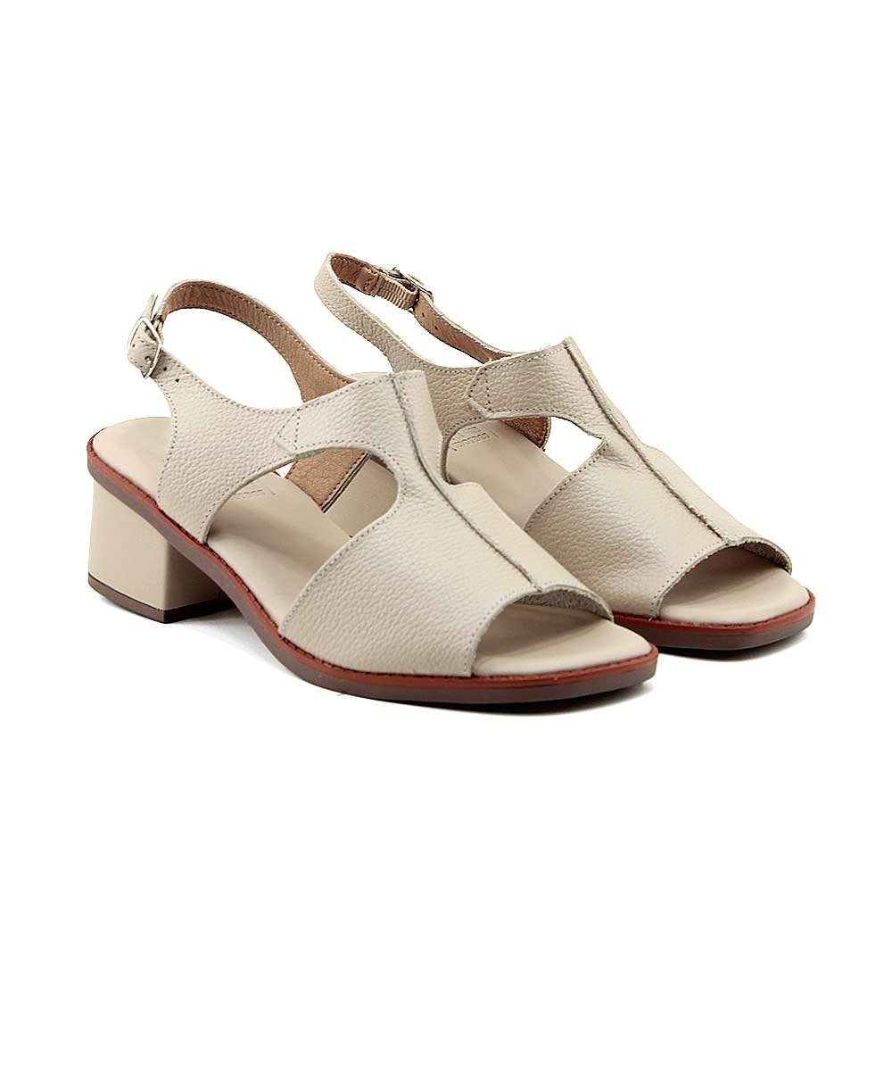 Sandália Anne Moraes Salto Bloco Couro Bege Bege 3