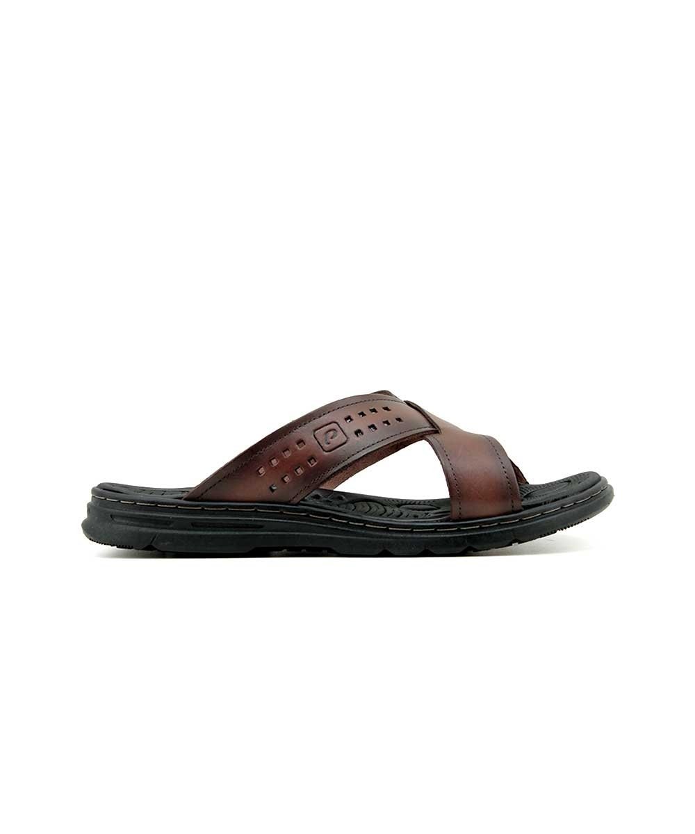 Chinelo Pegada Masculino em Couro Pinhao