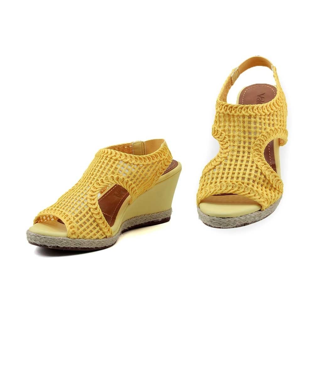 Sandália Anabela Valentina Tramada Amarelo Amarelo 4