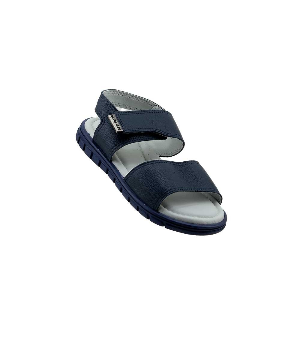 Sandália Infantil Papete Ortopasso Anatômica Couro Marinho Azul 2