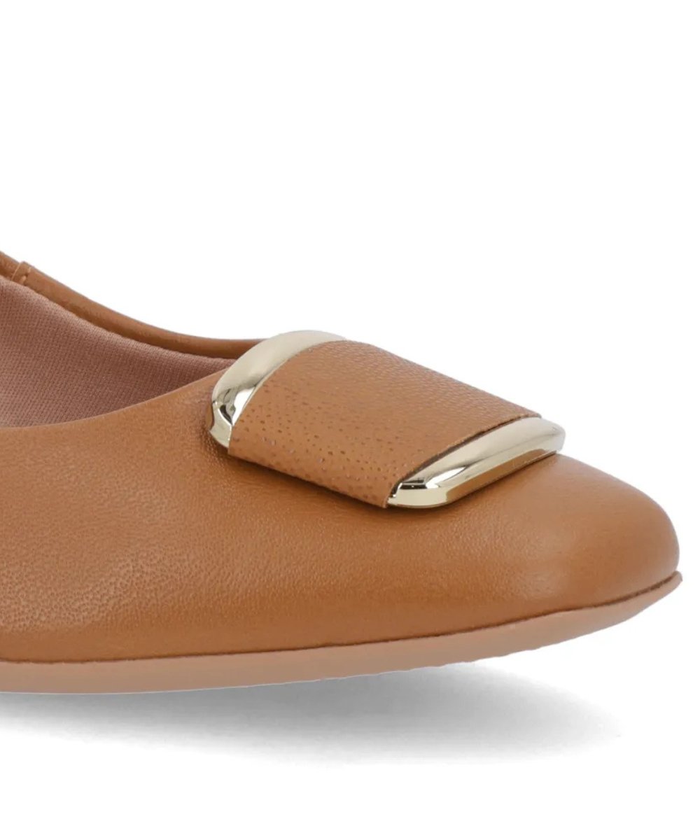 Sapato Scarpin Usaflex Salto Bloco Al4502 Couro Tan Marrom 4