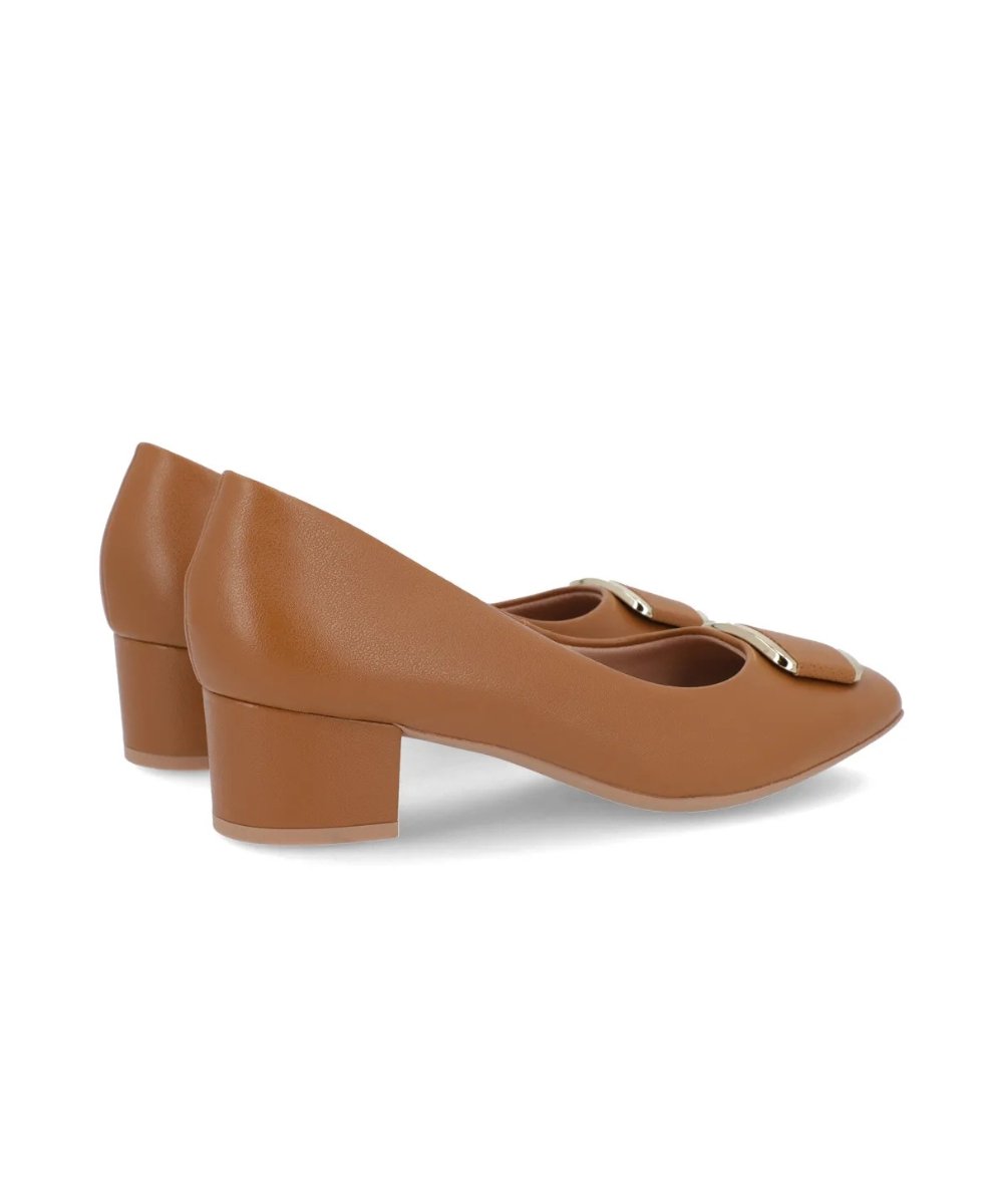 Sapato Scarpin Usaflex Salto Bloco Al4502 Couro Tan Marrom 5