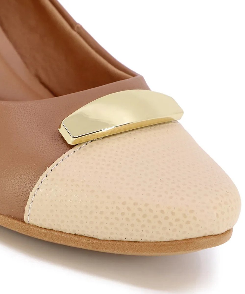 Sapato Scarpin Feminino Usaflex Enfeite Salto Bloco Couro Camel Bege 3