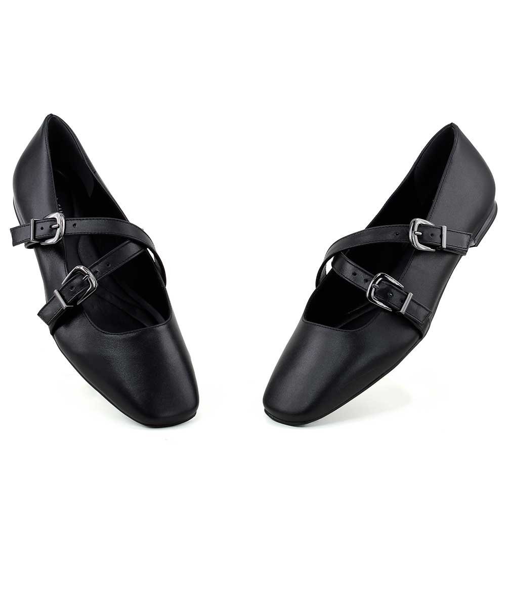 Sapatilha Loucos E Santos com Fivela Couro Preto Preto 4