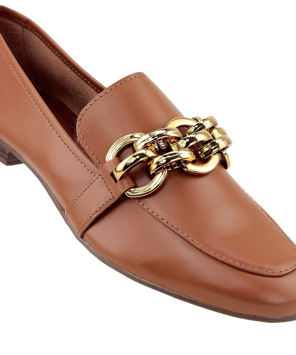 Mocassim Loafer Loucos E Santos Detalhe Adereço Caramelo Marrom 3