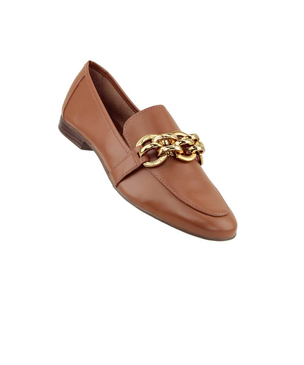 Mocassim Loafer Loucos E Santos Detalhe Adereço Caramelo Marrom 2