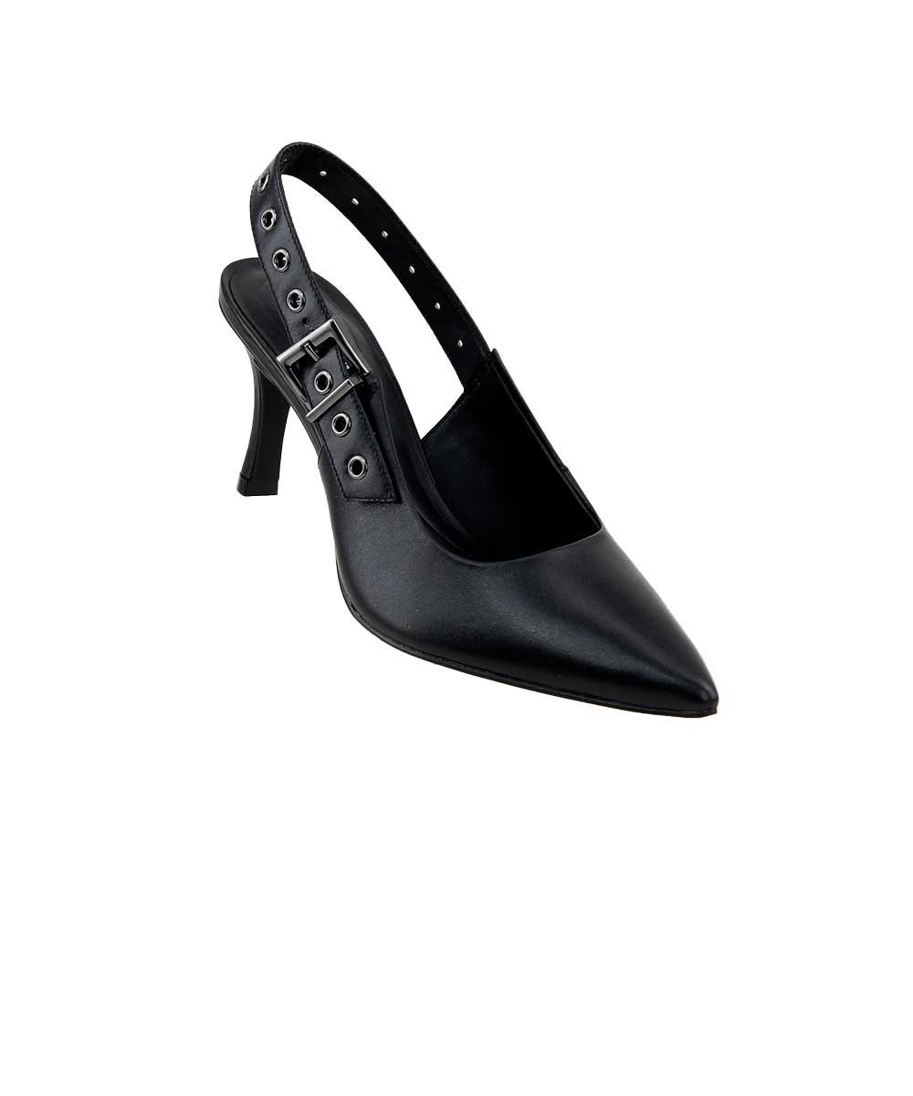 Scarpin Slingback Loucos E Santos Couro Preto Preto 2