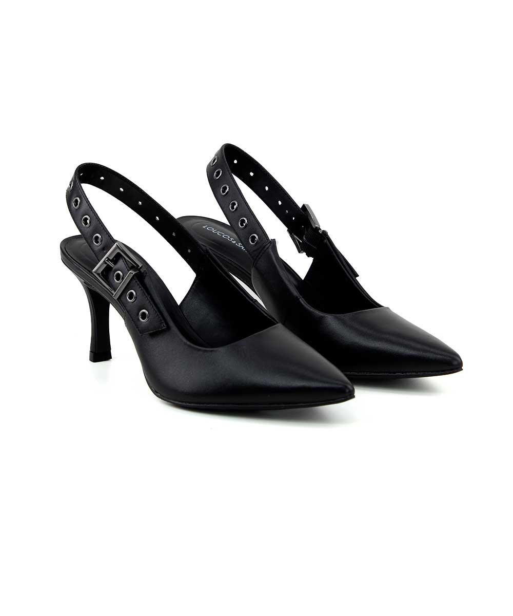 Scarpin Slingback Loucos E Santos Couro Preto Preto 3