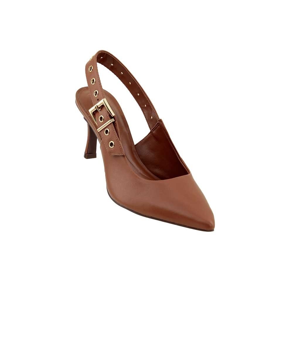 Scarpin Slingback Loucos E Santos Couro Caramelo Marrom 2
