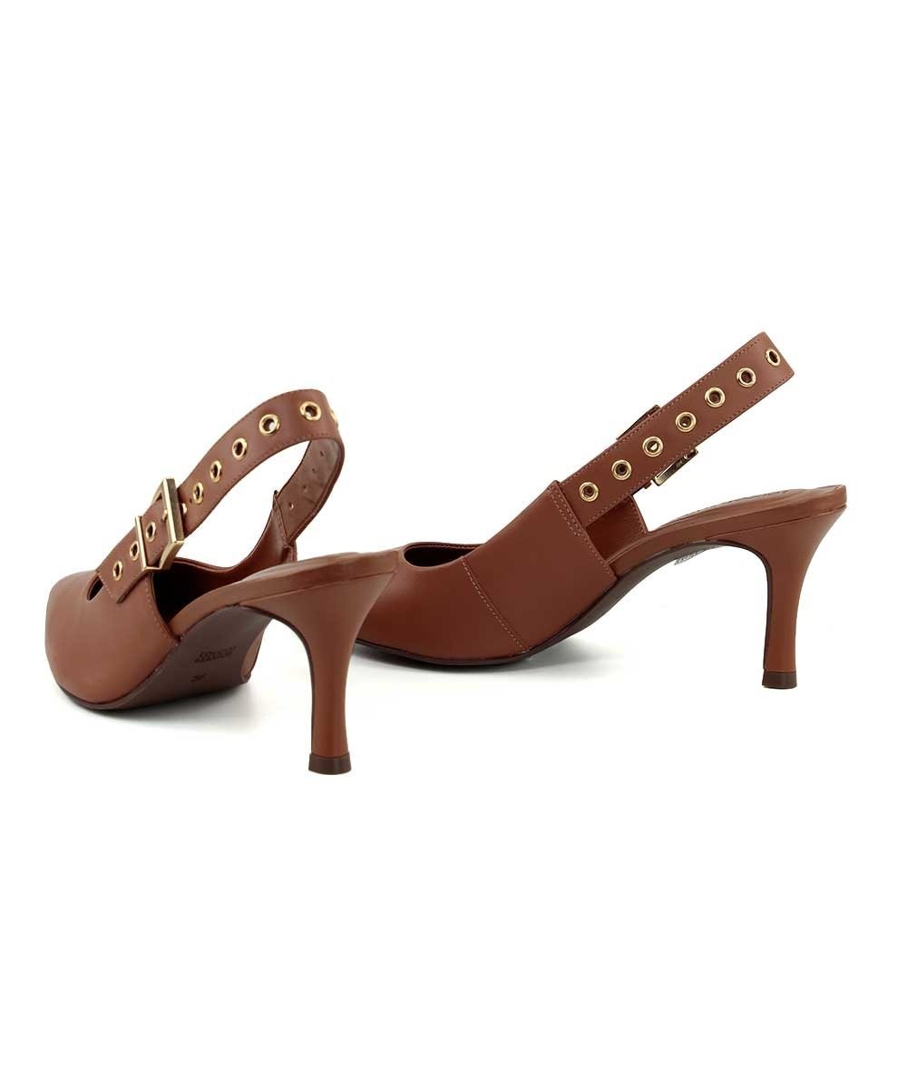 Scarpin Slingback Loucos E Santos Couro Caramelo Marrom 5