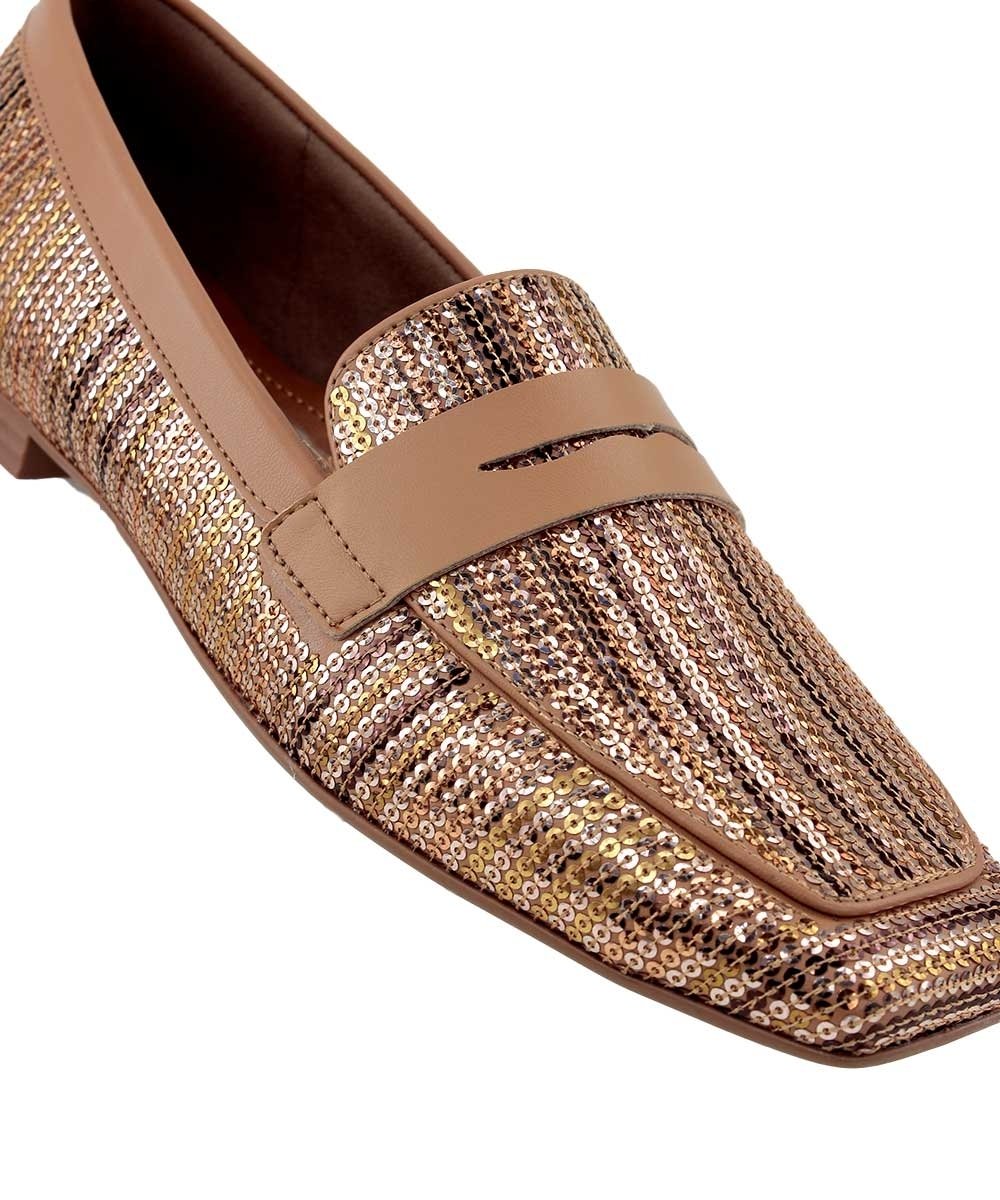 Mocassim Loafer Valentina Bico Quadrado Multicolor Bronze 3