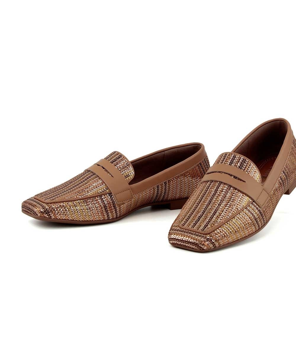 Mocassim Loafer Valentina Bico Quadrado Multicolor Bronze 5