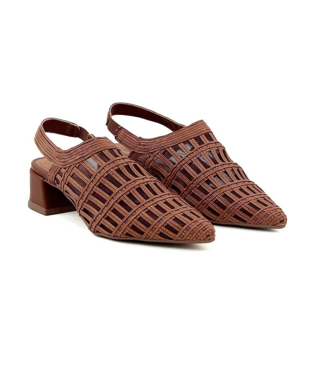Scarpin Slingback Valentina Salto Baixo Caramelo Marrom 3