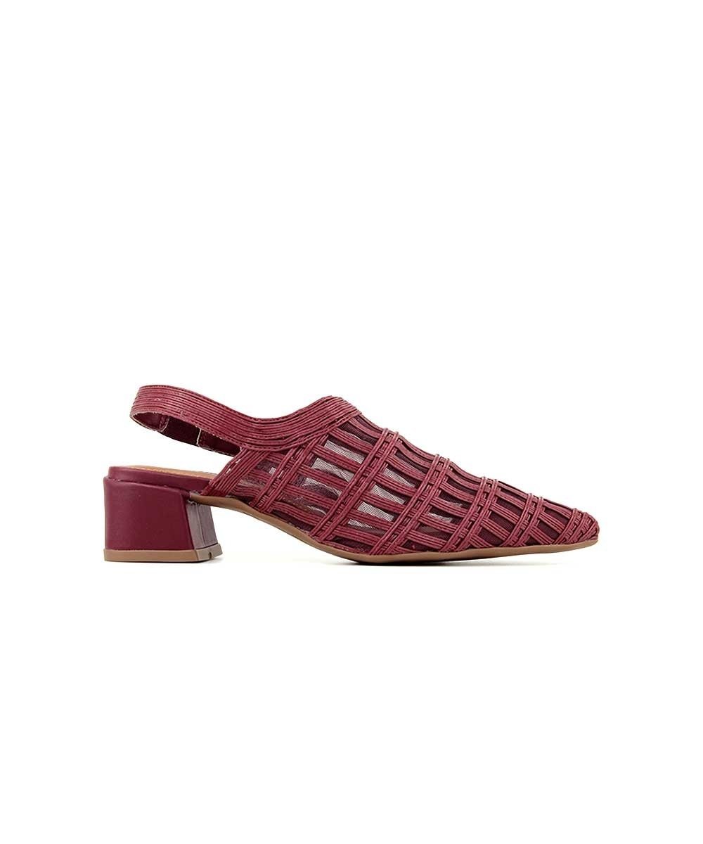 Scarpin Slingback Valentina Salto Baixo Vinho