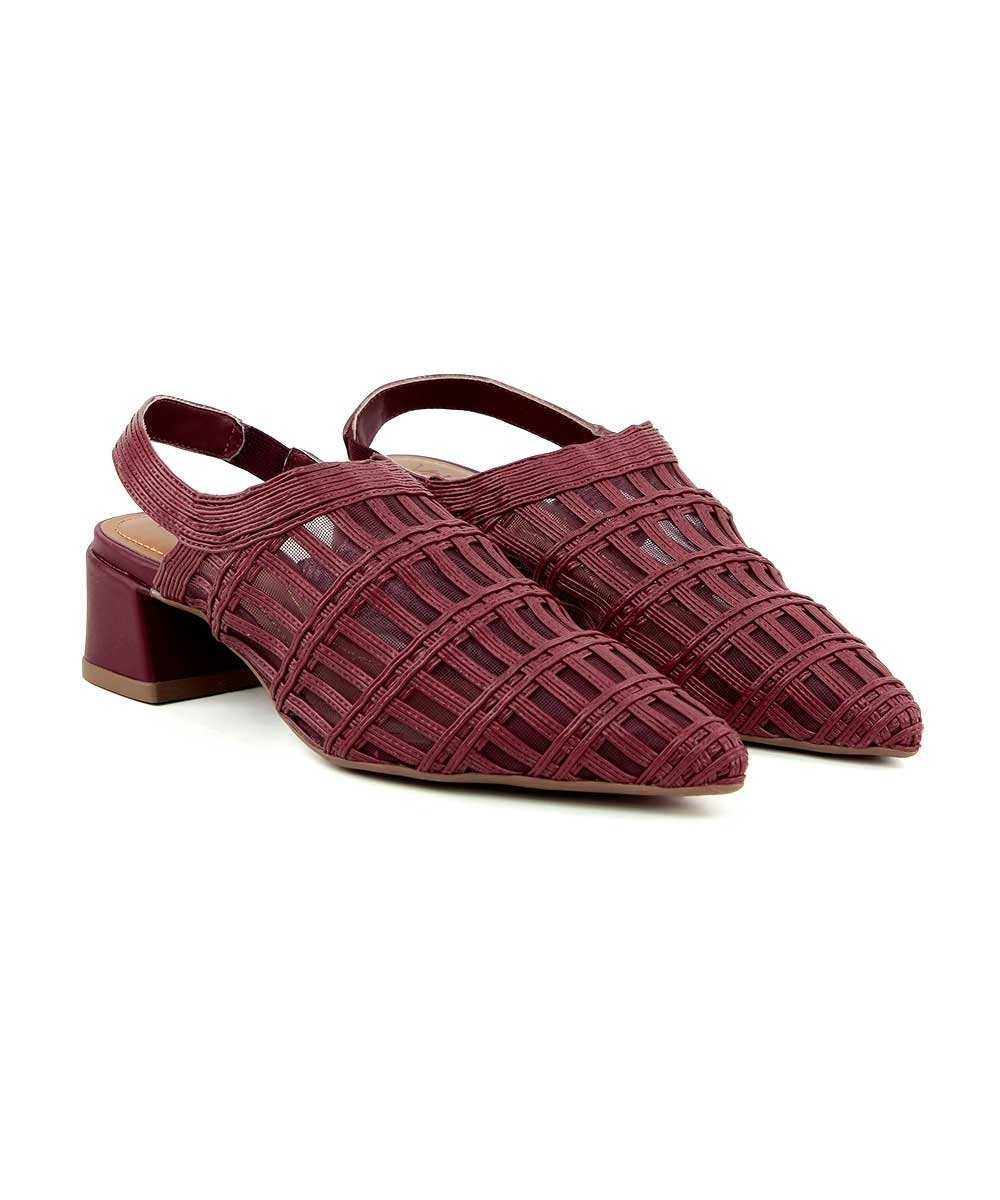 Scarpin Slingback Valentina Salto Baixo Vinho Bordô 3