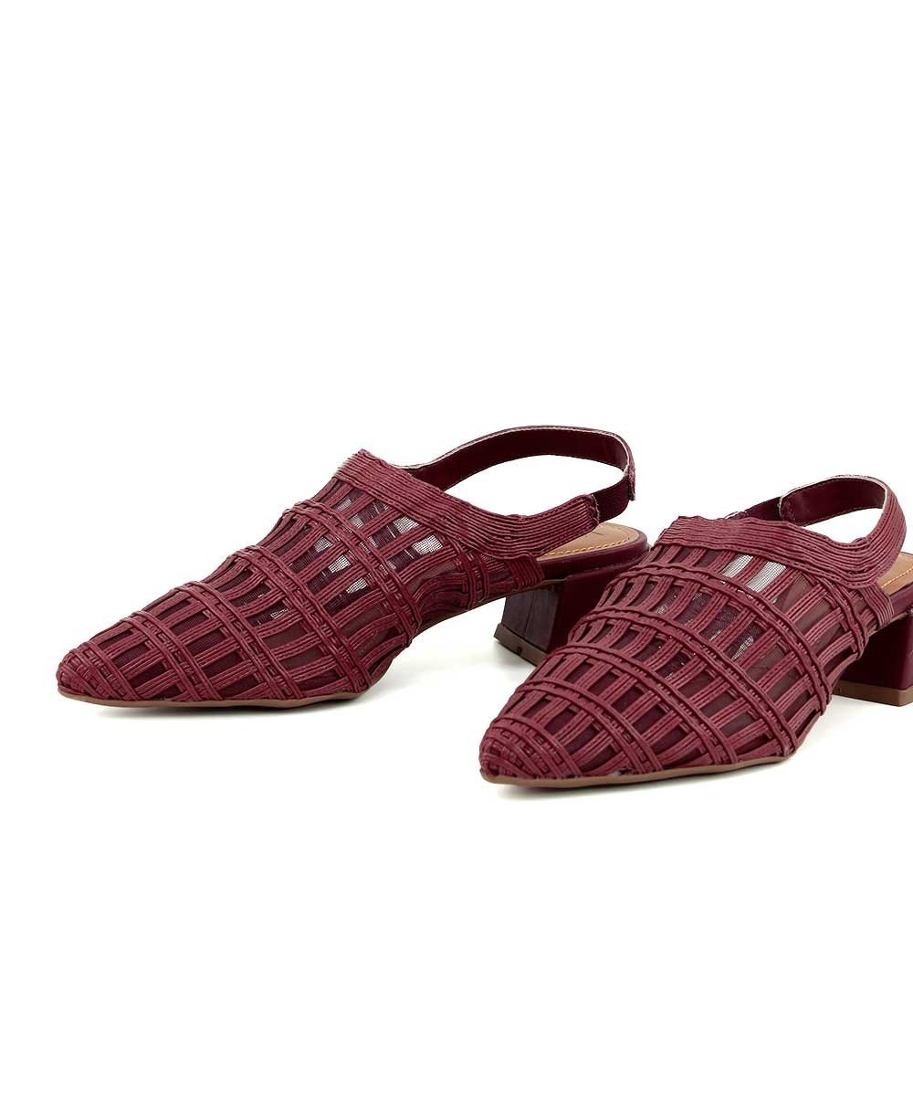 Scarpin Slingback Valentina Salto Baixo Vinho Bordô 4