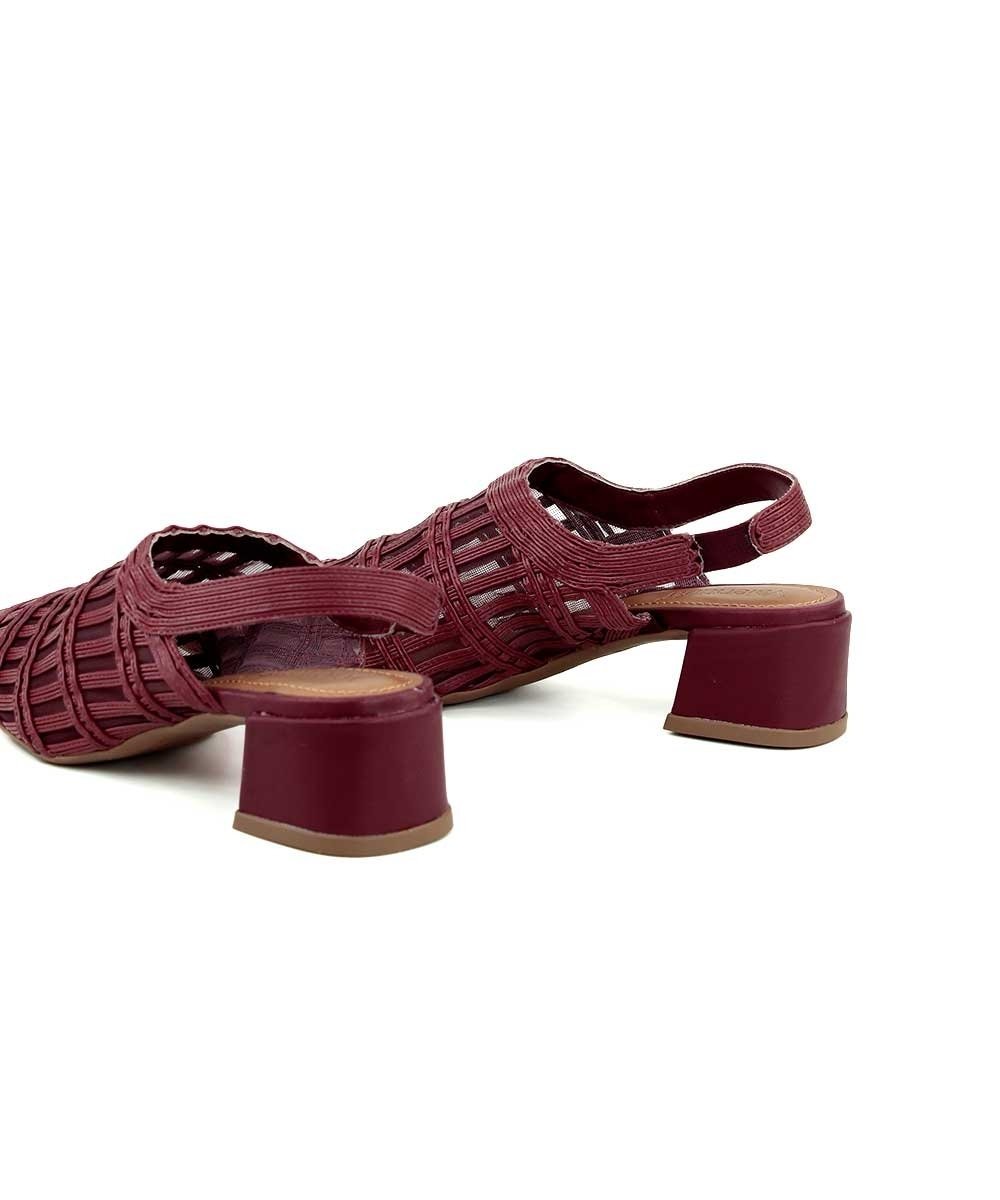 Scarpin Slingback Valentina Salto Baixo Vinho Bordô 5