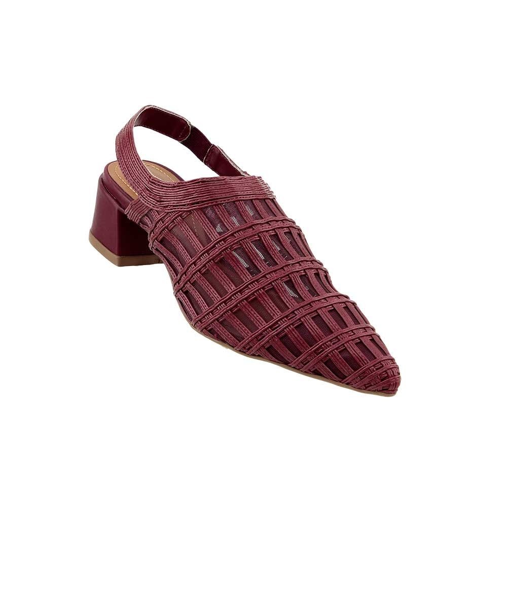 Scarpin Slingback Valentina Salto Baixo Vinho Bordô 2