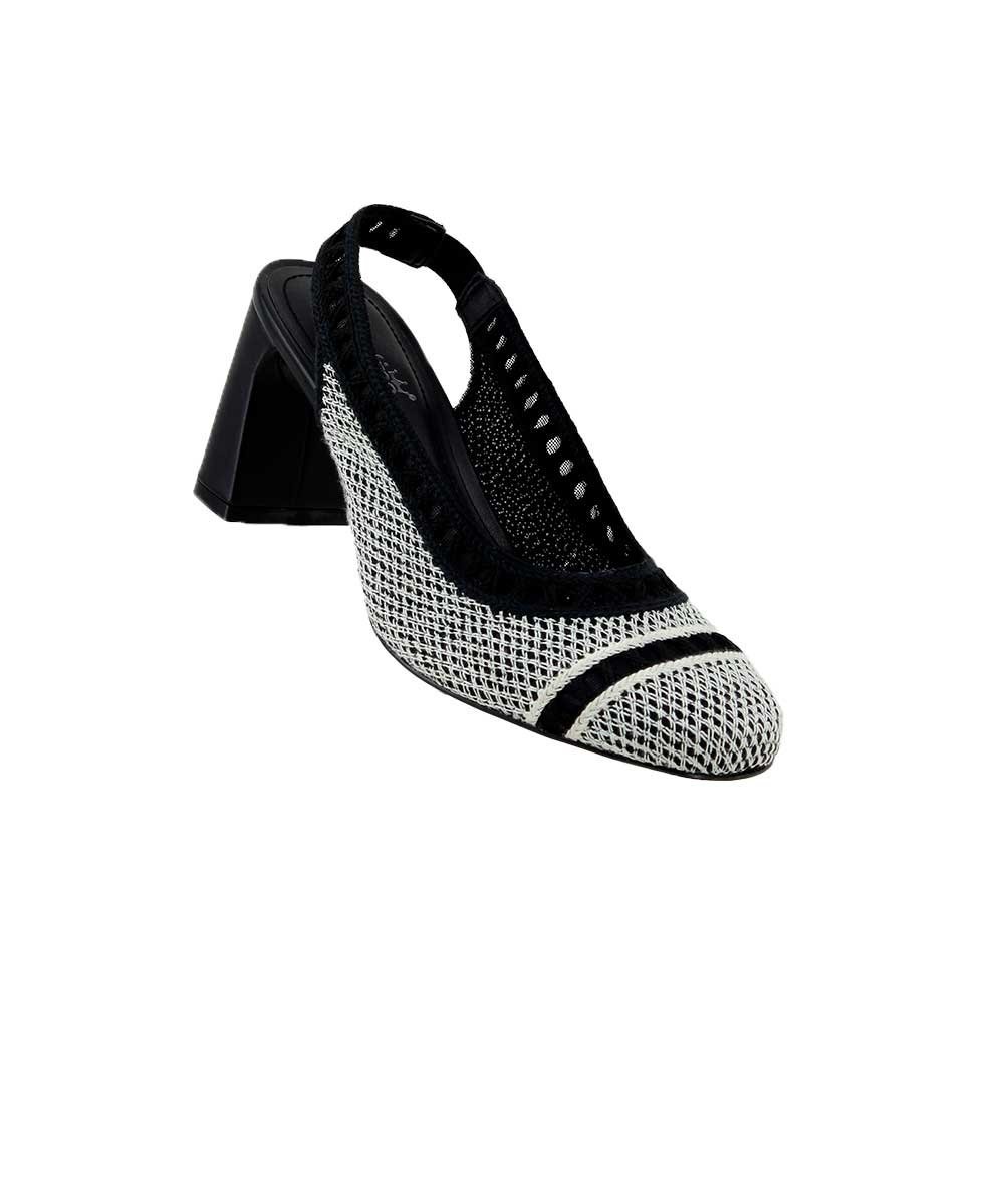 Scarpin Slingback Valentina Salto Bloco Preto Preto/Branco 2