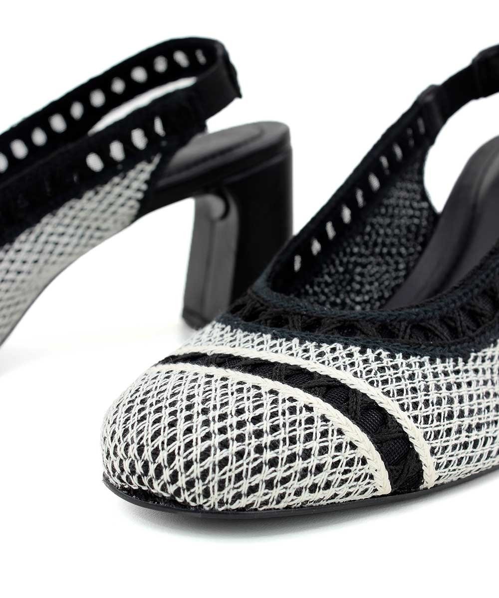 Scarpin Slingback Valentina Salto Bloco Preto Preto/Branco 5