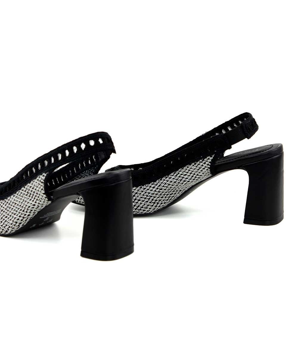 Scarpin Slingback Valentina Salto Bloco Preto Preto/Branco 6
