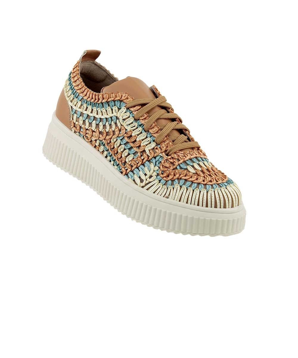 Tênis Feminino Valentina Casual Tramado Multicolor Bege 2