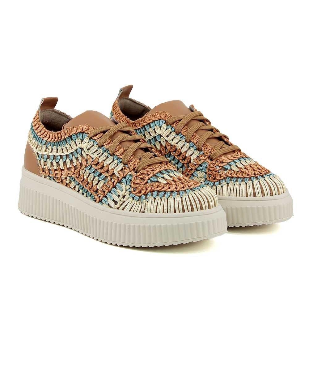 Tênis Feminino Valentina Casual Tramado Multicolor Bege 3