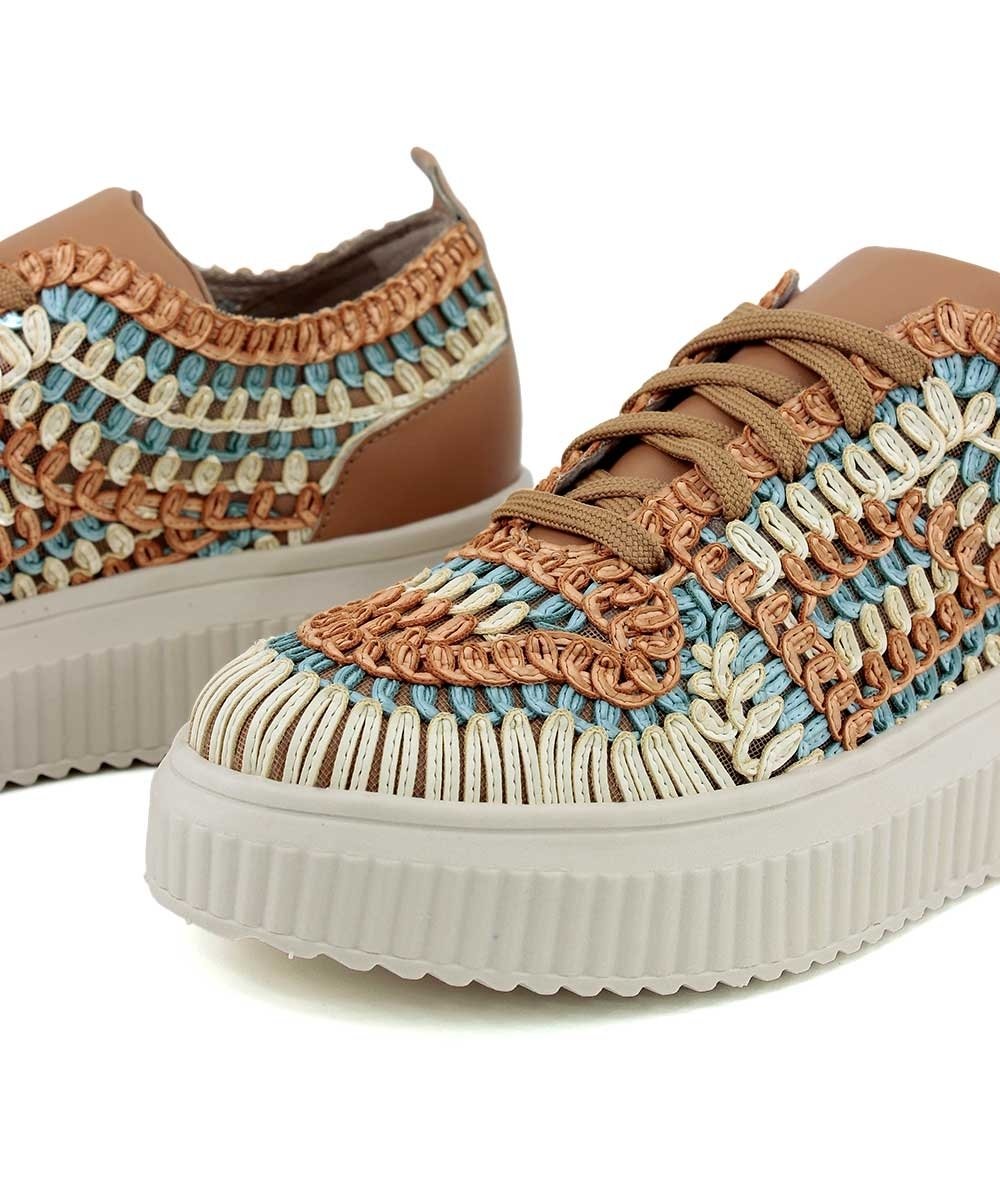 Tênis Feminino Valentina Casual Tramado Multicolor Bege 5