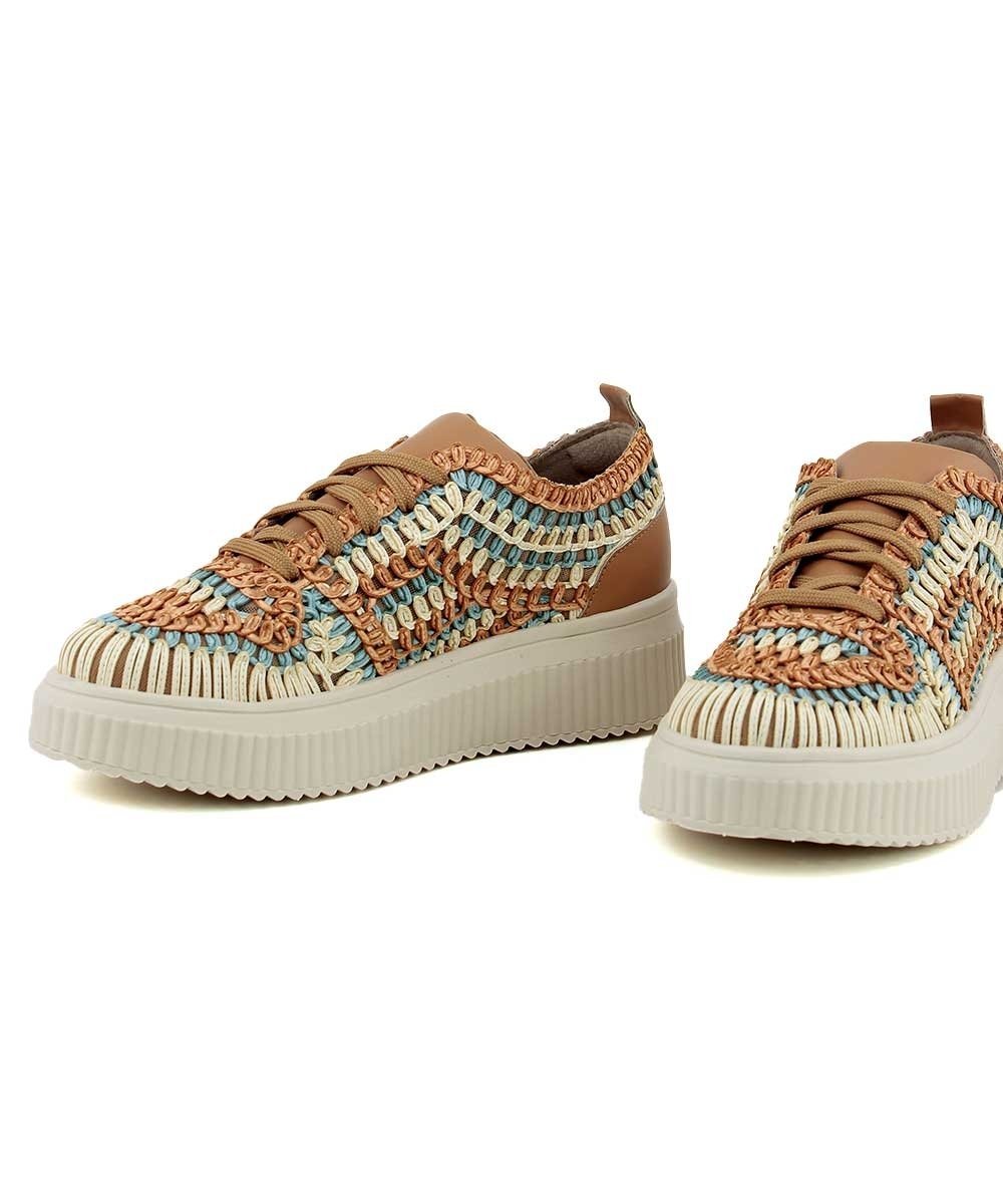 Tênis Feminino Valentina Casual Tramado Multicolor Bege 4