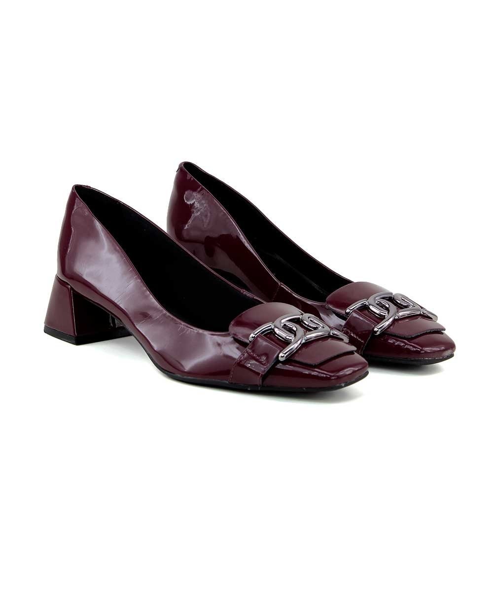 Scarpin Giulia Domna Salto Bloco Bordo Vinho 2